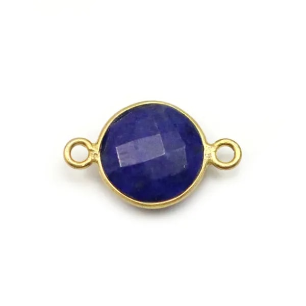Lapis lazuli de forme ronde, 2 anneaux, serti en argent 925 doré à l'or fin, 11mm x 1pc