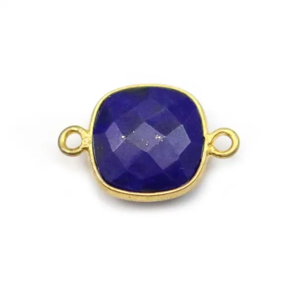 Lapis lazuli de forme carré, 2 anneaux, serti en argent doré, 11mm x 1pc
