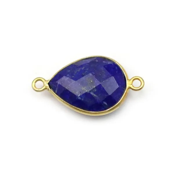 Lapis lazuli en forme de goutte, 2 anneaux, serti en argent doré 13x17mm x 1pc