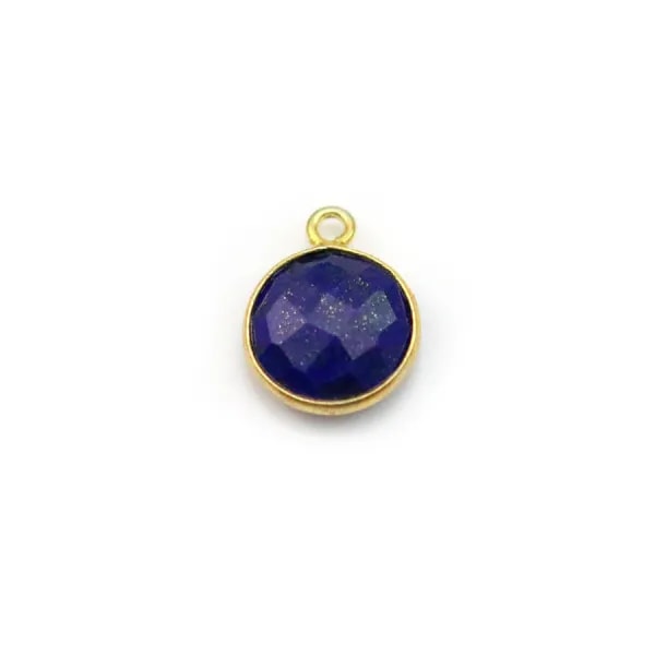 Lapis lazuli de forme ronde, 1 anneau, serti en argent doré, 9mm x 1pc