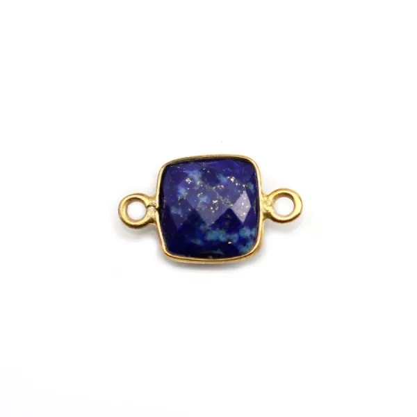 Lapis lazuli de forme carré, 2 anneaux, serti en argent doré, 9mm x 1pc