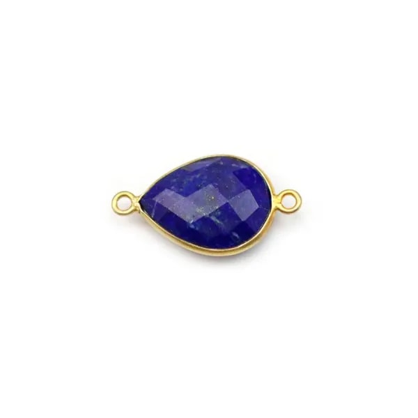 Lapis lazuli en forme de goutte, 2 anneaux, serti en argent doré 11x15mm x 1pc