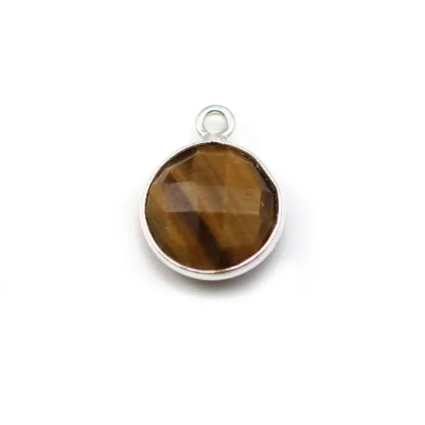 Oeil de tigre rond, 1 anneau, serti sur argent, 11mm x 1pc