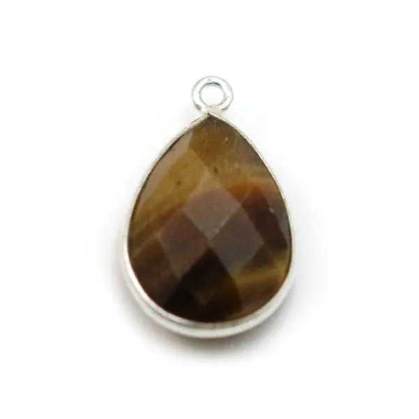 Oeil de tigre en goutte, 1 anneau, serti sur argent, 13x21mm x 1pc