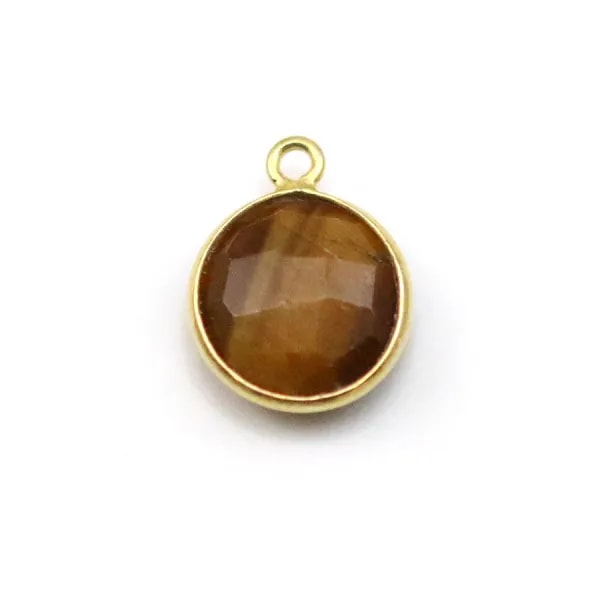 Eye of tiger round, 1 ring set on golden silver, 11mm x 1pc
