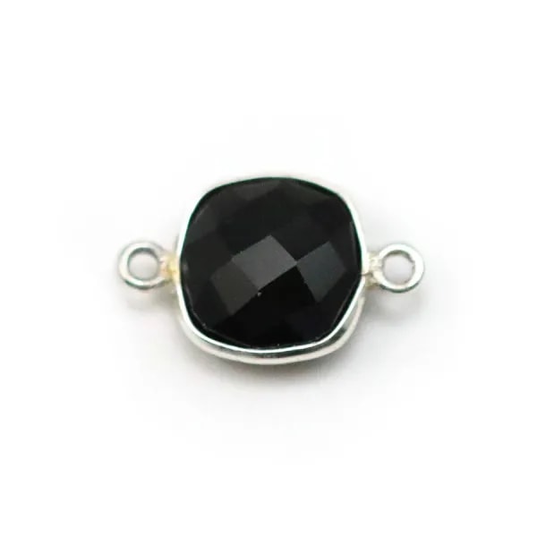 Agate noir carré 2 anneaux sertie en argent 925 x 1pc