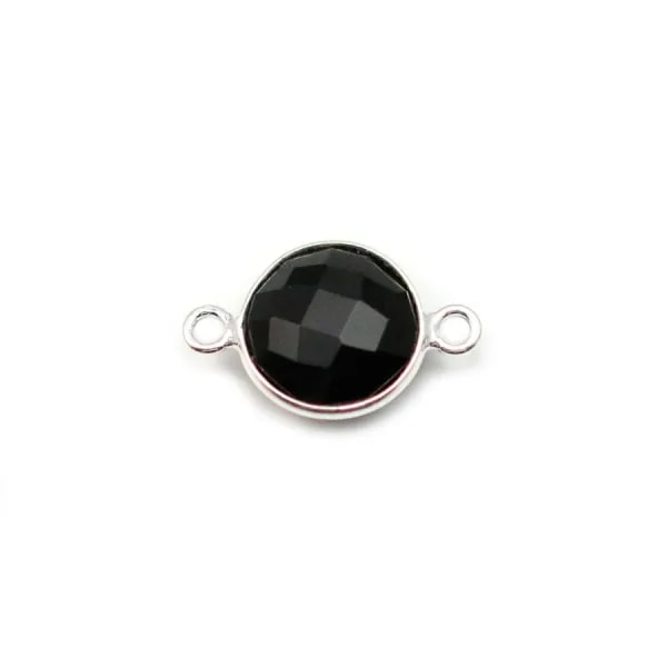 Agate noir de forme ronde, 2 anneaux sertie en argent 9mm x 1pc