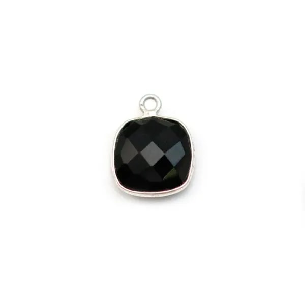 Agate noir de forme carré, 1 anneau, serti en argent, 9mm x 1pc