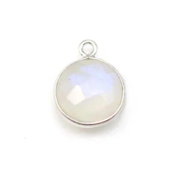 Pierre de lune rond 1anneau sertie sur argent x 1pc
