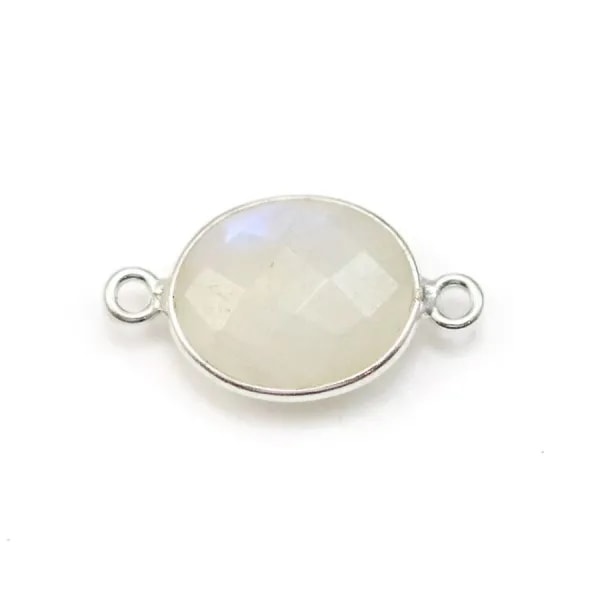 Pierre de lune ovale 2 anneaux sertie sur argent x 1pc 