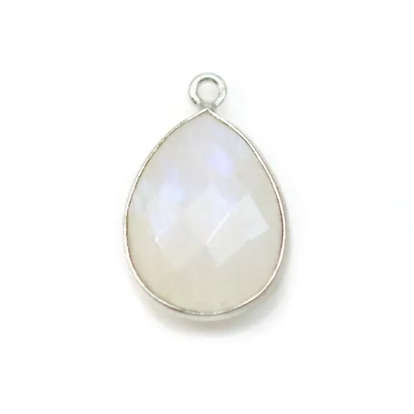 Pierre de lune goutte 1 anneau sertie sur argent x 1pc