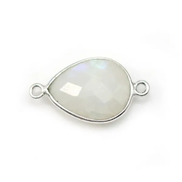 Pierre de lune goutte 2 anneaux sertie sur argent x 1pc