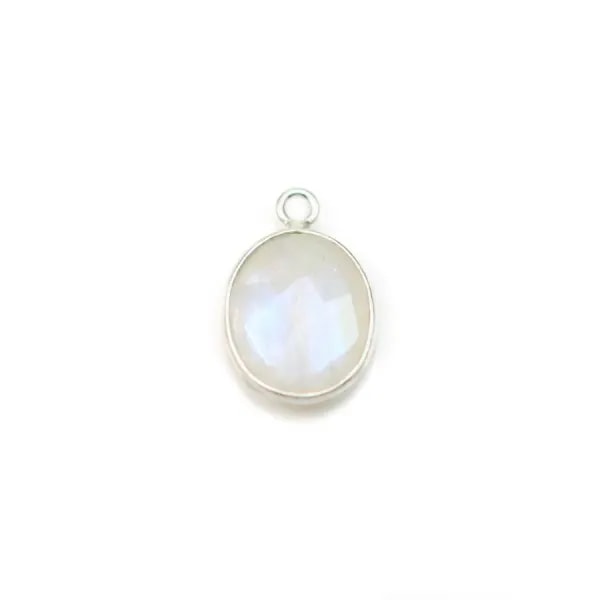 Pierre de lune de forme ovale sertie sur argent, 9x11mm x 1pc