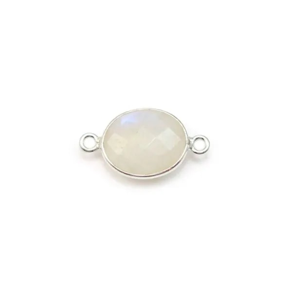 Pierre de lune ovale, 2 anneaux, sertie sur argent, 9x11mm x 1pc