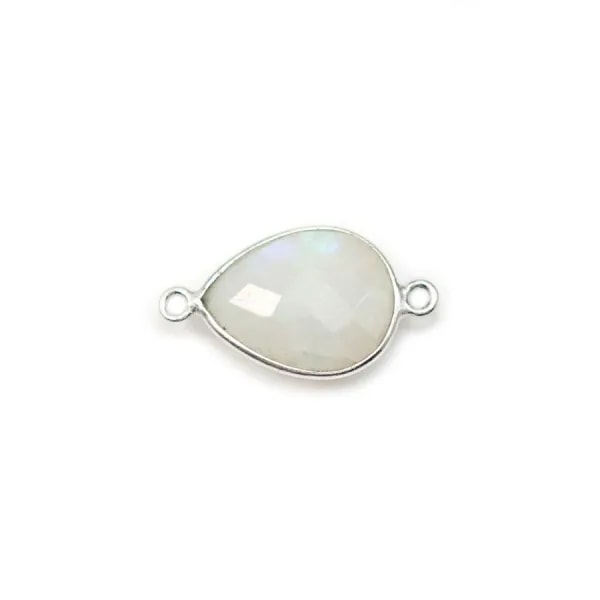 Moonstone in the shape of drop, 2 rings, set on silver, 11x15mm x 1pc