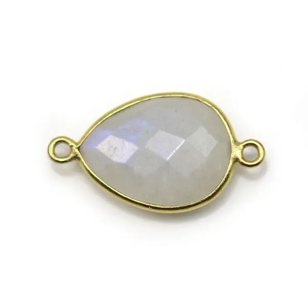 Pierre de lune en forme de goutte, sur argent doré, 17x13mm x 1pc