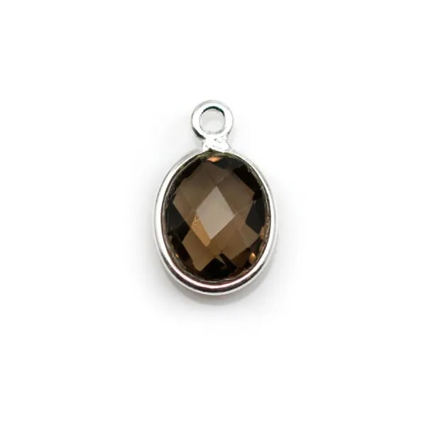 Quartz fumé ovale facette sertie sur argent 9x11mm x 1pc