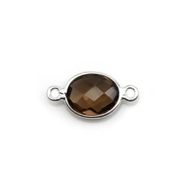Quartz fumé ovale facette sertie sur argent 2 anneaux 9x11mm x 1pc