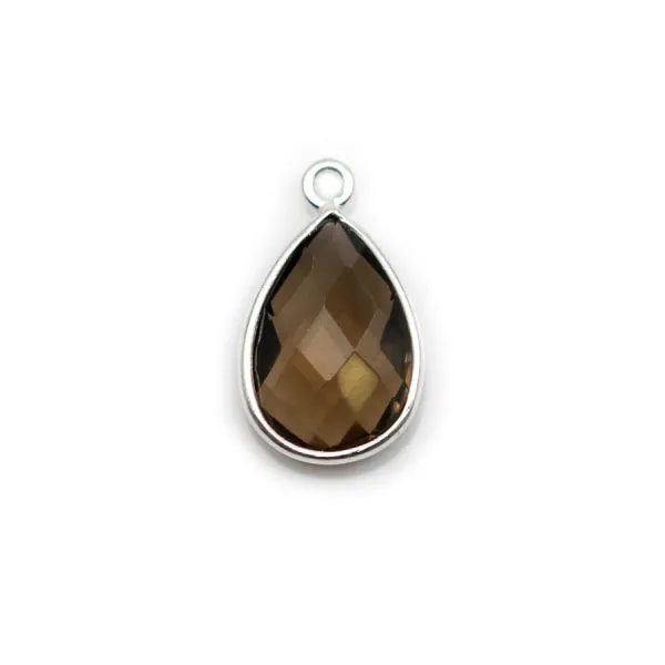 Quartz fumé goutte facette sertie sur argent 925 doré à l'or fin 11x15mm x 1pc