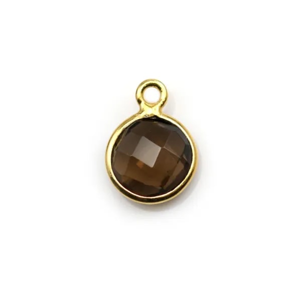 Quartz fumé rond facette sertie sur argent doré 9mm x 1pc