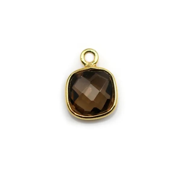 Quartz fumé coussin facette sertie sur argent doré 9mm x 1pc