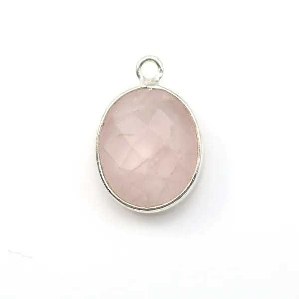 Quartz rose ovale facette sertie sur argent 925 10x12mm x 1pc