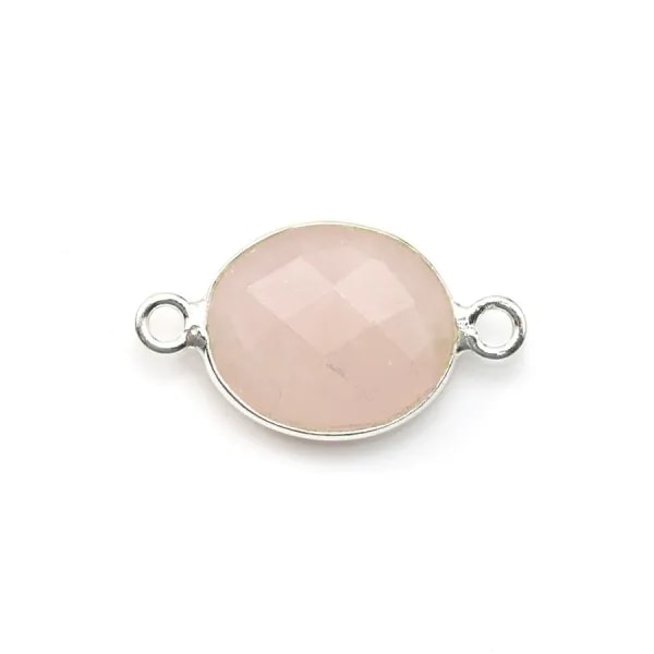 Quartz rose ovale facette sertie sur argent 925 2 anneaux 10x12mm x 1pc