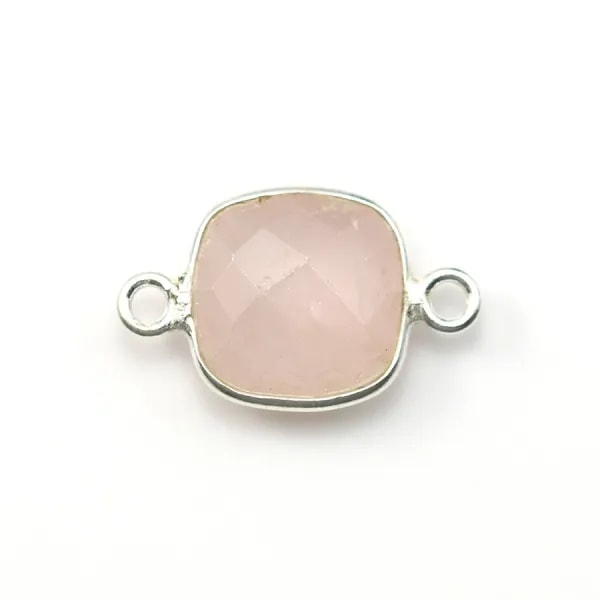 Faceted cushion cut rose quartz set in sterling silver 2 rings 11mm x 1pc