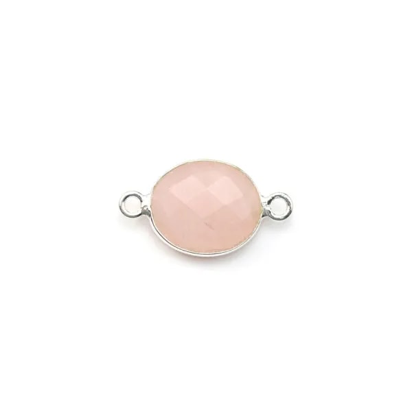 Quartz rose ovale facette sertie sur argent 2 anneaux 9x11mm x 1pc