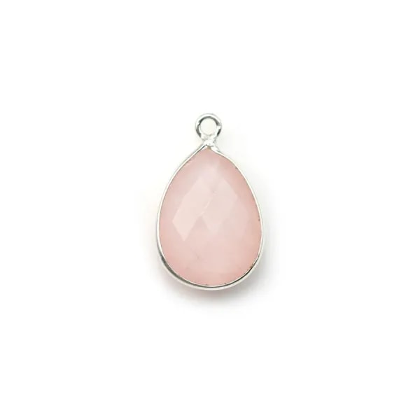 Quartz rose goutte facette, 1 anneau, sertie sur argent 11x15mm x 1pc