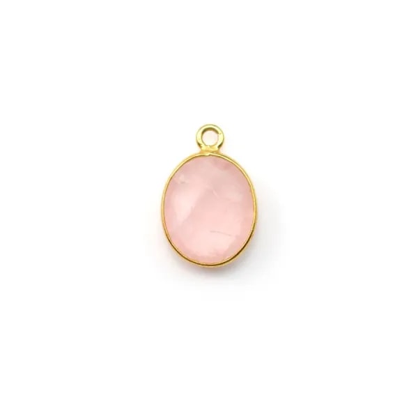 Quartz rose ovale facette sertie sur argent doré 9x11mm x 1pc