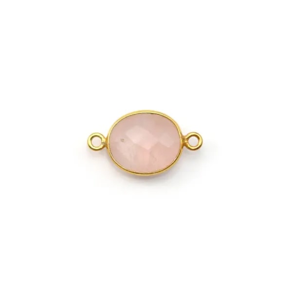 Quartz rose ovale facette sertie sur argent doré 2 anneaux 9x11mm x 1pc