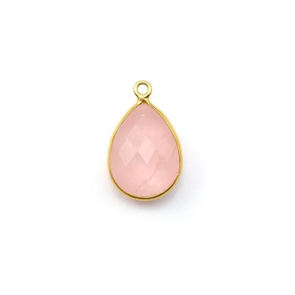 Quartz rose goutte facette sertie sur argent doré 11x15mm x 1pc