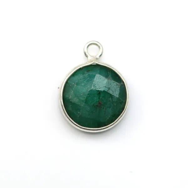 Pierre traitée de couleur émeraude ronde facettée sertie sur argent 925 11mm x 1pc