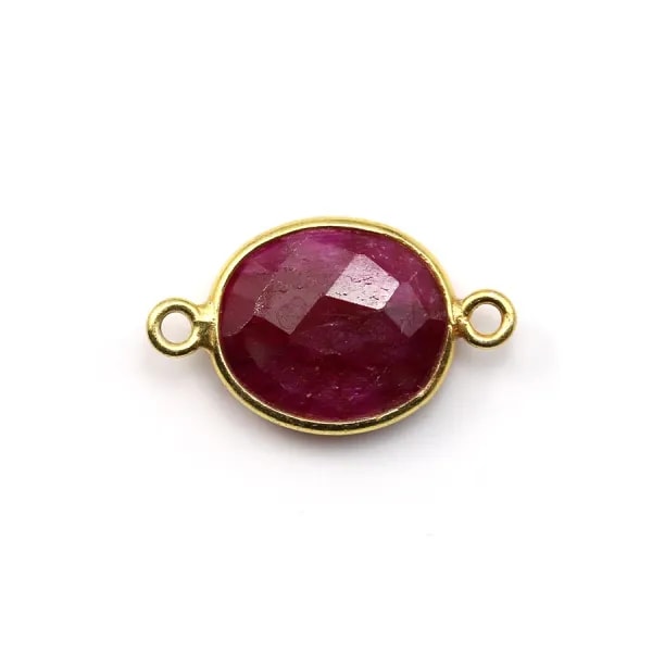 Pierre traitée couleur rubis sertie sur argent 925 ovale facettée et 2 anneaux 10x12mm x 1pc