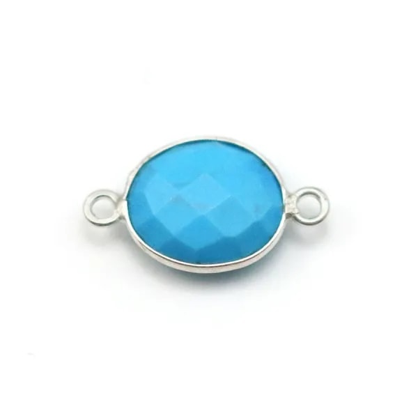 Turquoise reconstituée ovale 2 anneaux sertie en argent x 1pc