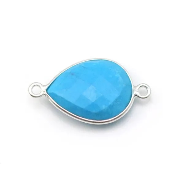 Turquoise reconstituée goutte 2 anneaux sertie en argent x 1pc