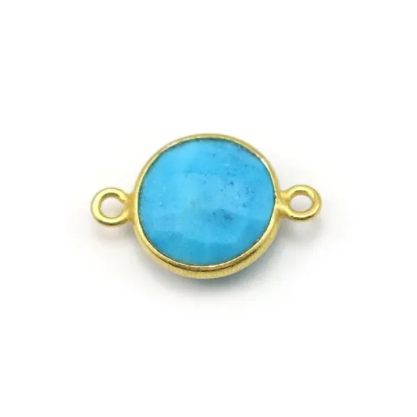 Turquoise reconstituée rond 2 anneaux sertie en argent doré x 1pc