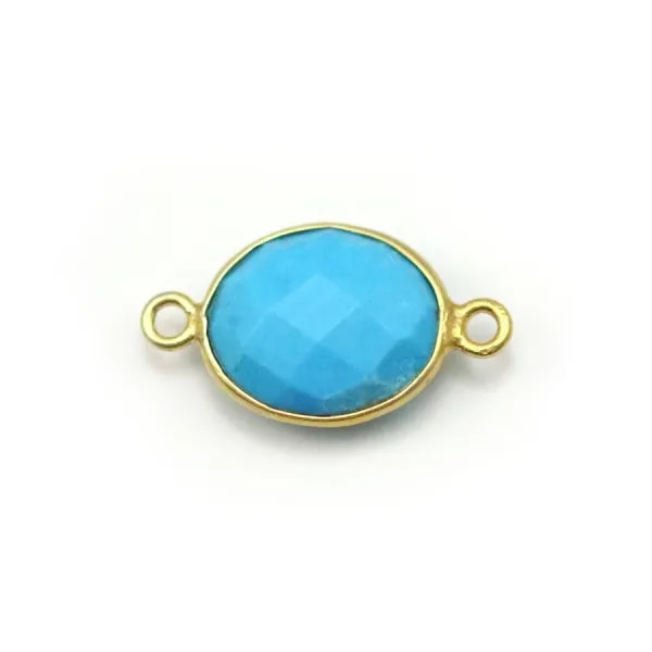 Turquoise reconstituée ovale 2 anneaux sertie en argent doré x 1pc