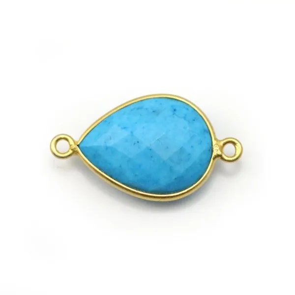 Turquoise reconstituée goutte 2 anneaux sertie en argent doré x 1pc