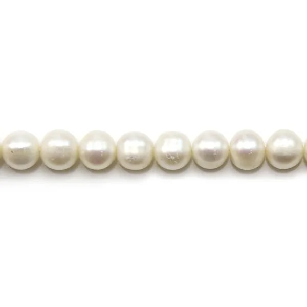 Perles d'eau douce blanches rondes/ovales 8-9mm x 40cm