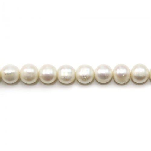 Perles d'eau douce blanches semi rondes 8-9mm x 10pcs