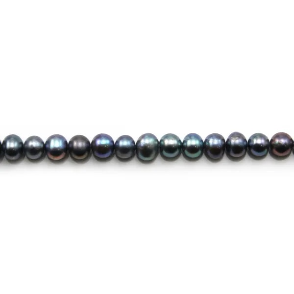 Perles de culture d'eau douce, bleue foncée, ovale, 5.5-6mm x 40cm