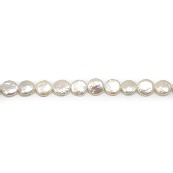 Perles d'eau douce blanc argenté en rond plat 11mm x 2pcs