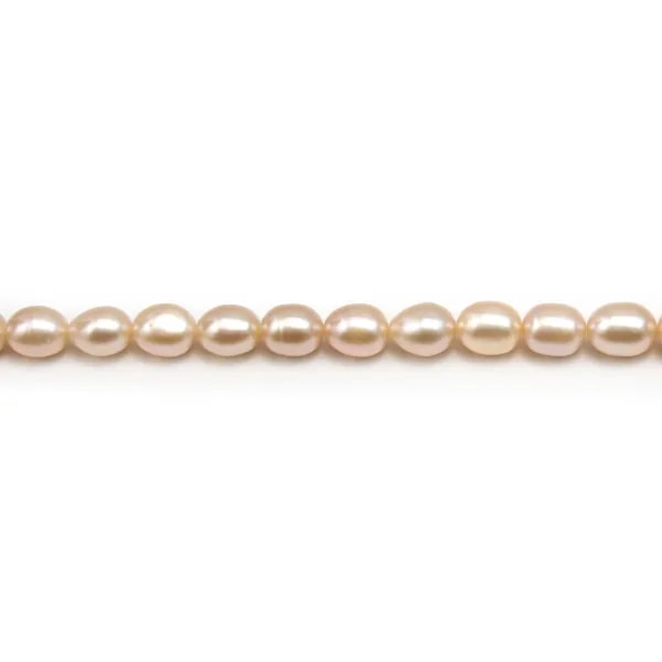 Perle de culture d'eau douce saumon, olive, 7.5-8mm x 38cm