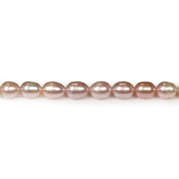 Perles d'eau douce ovales rosé 6-7mm x 40cm