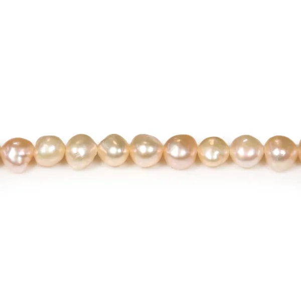 Perles de culture d'eau douce, saumon, baroque, 6-7mm x 35cm