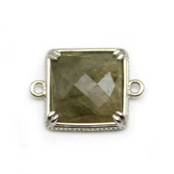 Intercalaire en labradorite sertie en métal, de forme carré, 14mm x 1pc