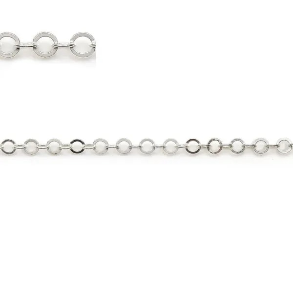 925 sterling silver chain round flat link 2.6mm x 50cm