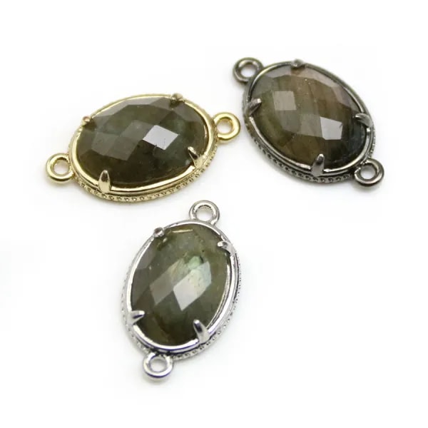 Intercalaire en labradorite sertie en métal, de forme ovale, 12x16mm x 1pc